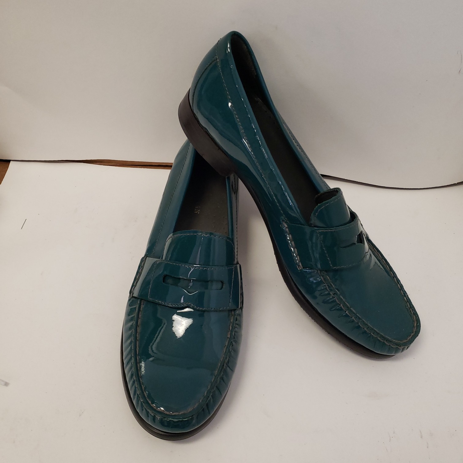 Buy the Mens Teal Patent Leather Slip On Casual Loafer Shoes ...