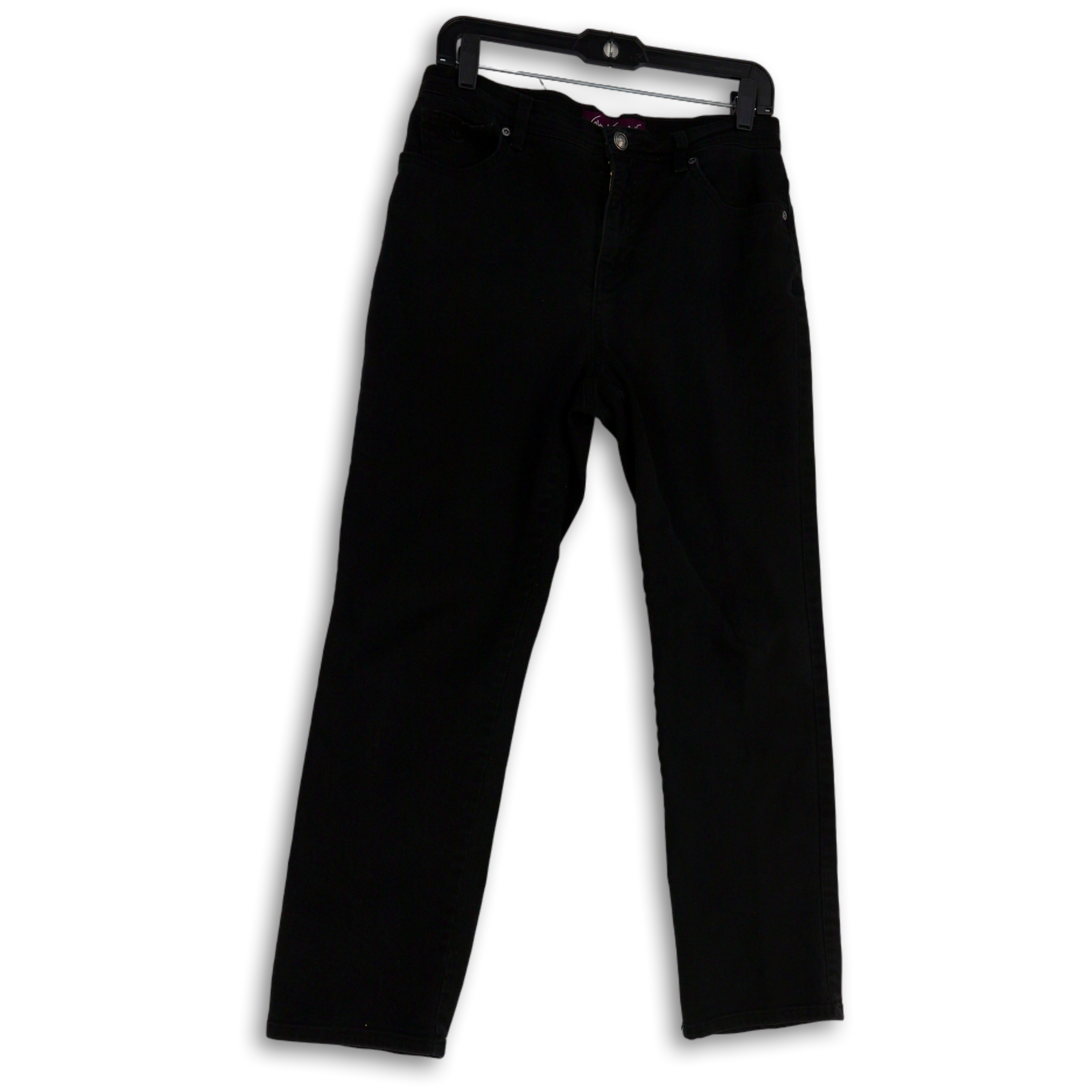 Buy the Womens Black Dark Wash Regular Fit Pockets Straight Leg Jeans ...