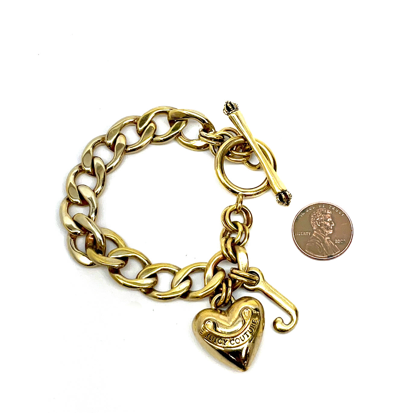 Juicy Couture Charm Bracelet Starter Gold Tone G&P III Heart Charm 7.5”  Toggle | eBay