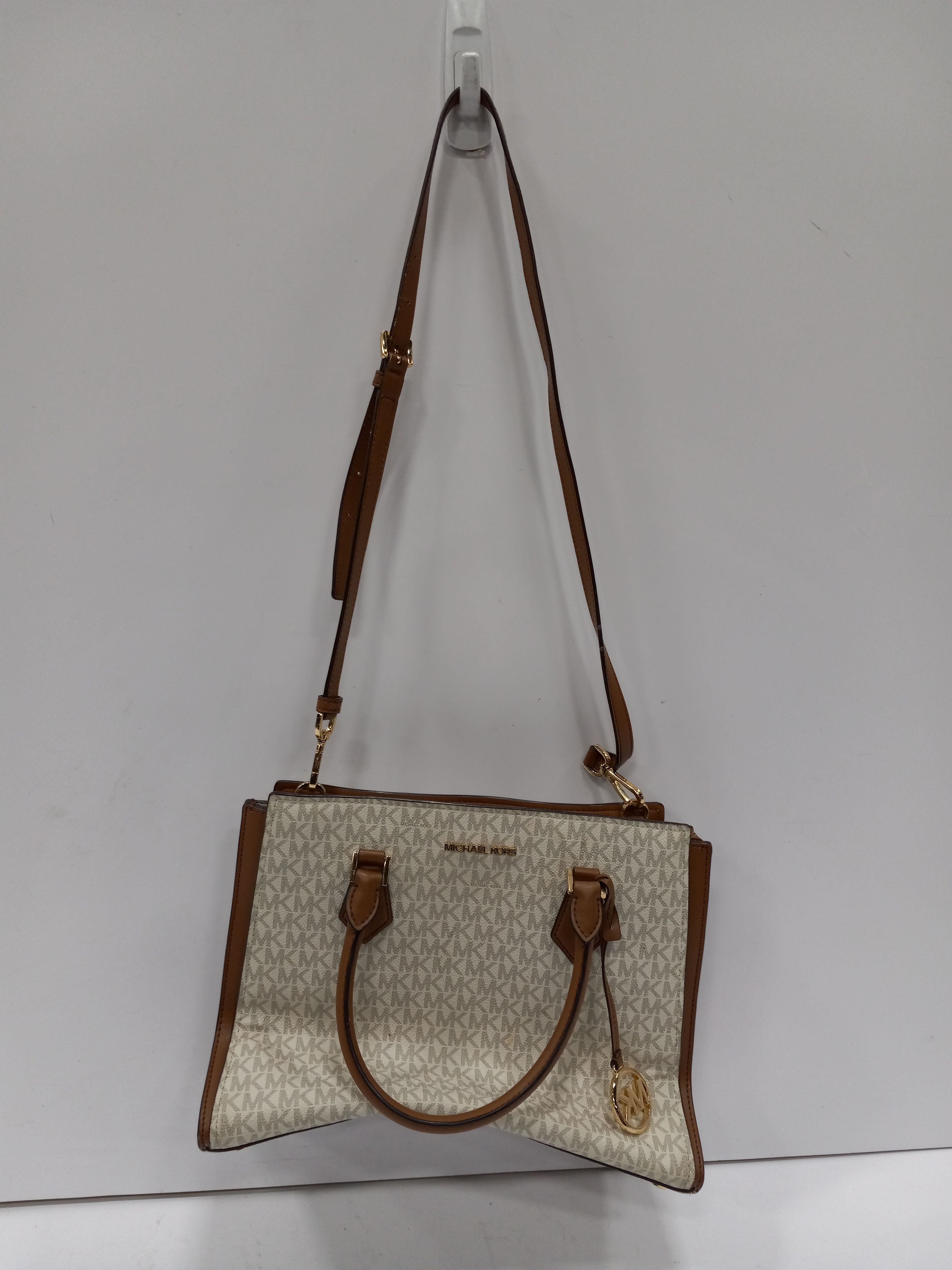 Buy the Michael Kors White & Brown Leather Tote Purse | GoodwillFinds