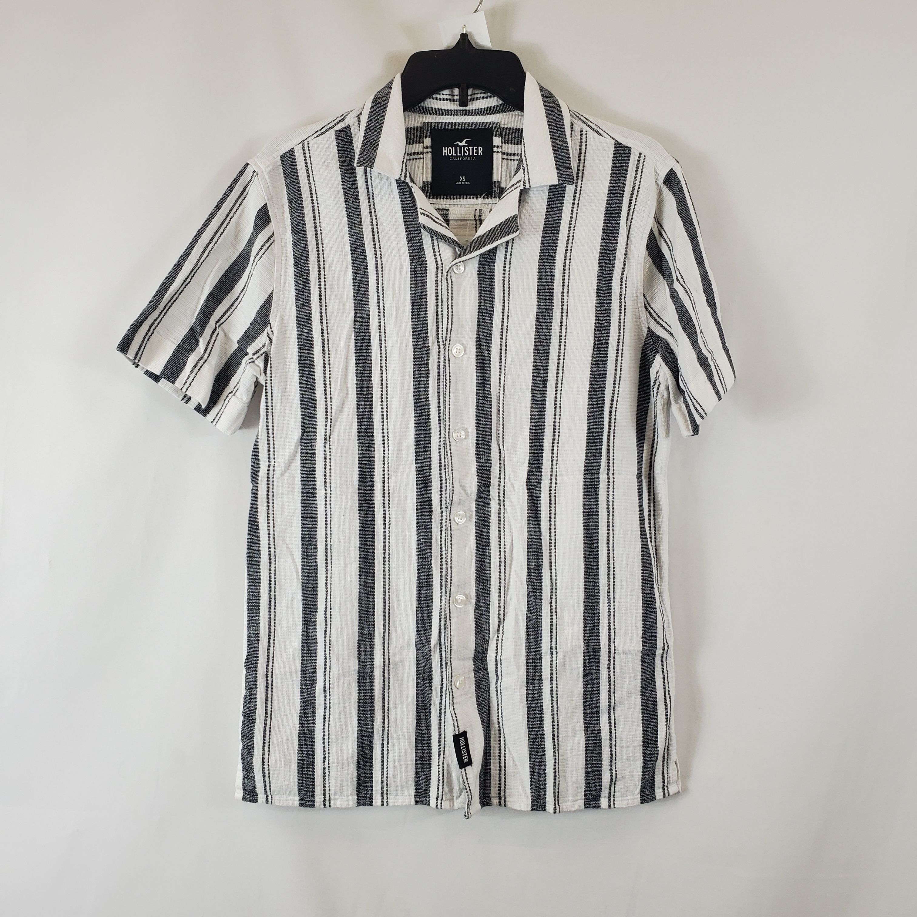 Buy the Hollister Men's White/Gray Striped Button Up Shirt SZ XS