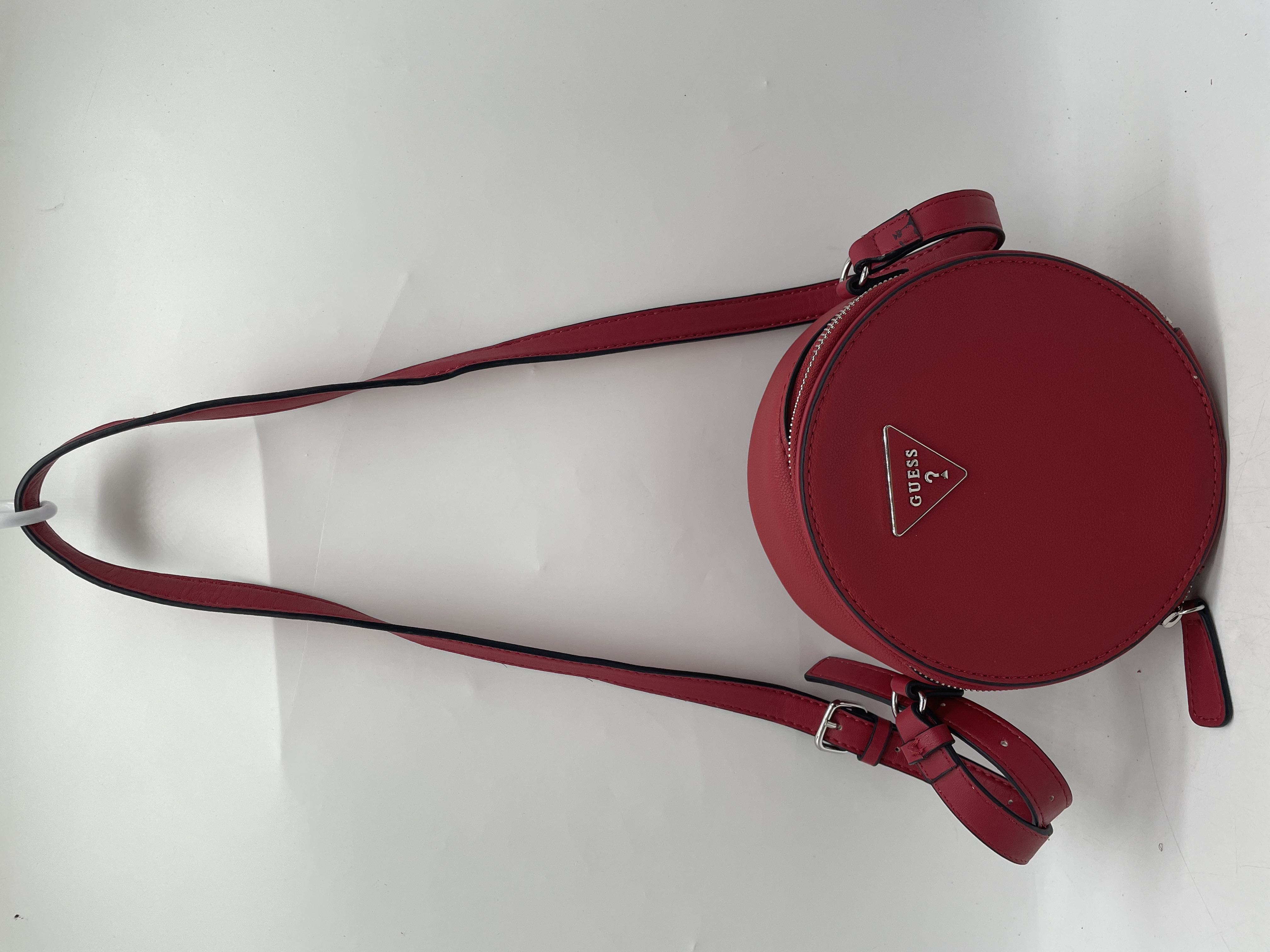 Buy the Womens Red Leather Adjustable Strap Round Sling Anti-Theft Crossbody  Bag